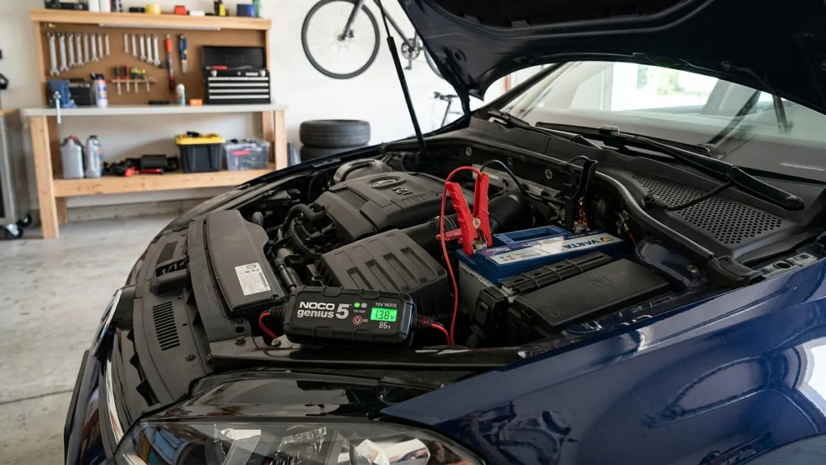 Recharge d'une batterie de voiture sans la déconnecter avec un chargeur intelligent